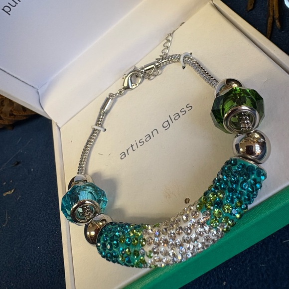 Blue and Green Glass Beaded Bracelet Silver Plated NEW - Picture 4 of 4